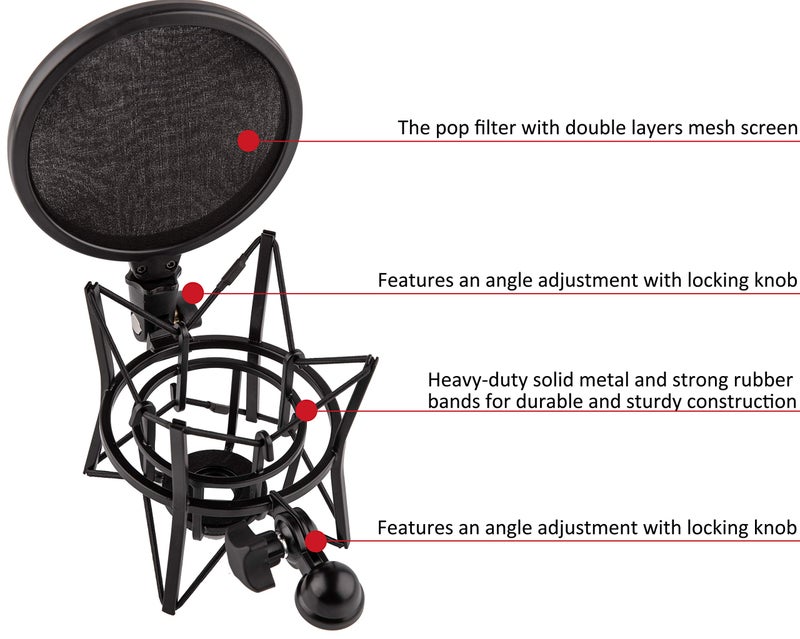 LYRCRO Microphone Shock Mount with Integrated Pop Shield for Rode Mics like K2, NT1-A,NT1000, NT2-A, NT2000, NTK, Podcaster and Procaster (20mm Internal Thread). - Image 2